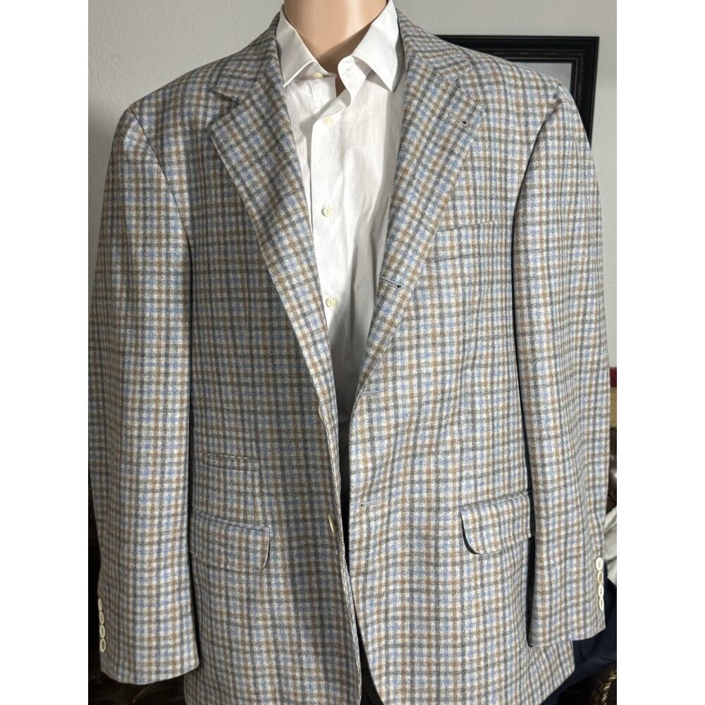 Brunello Cucinelli Richard's Greenwich Cashmere Flannel Plaid Blazer Men 56 46R